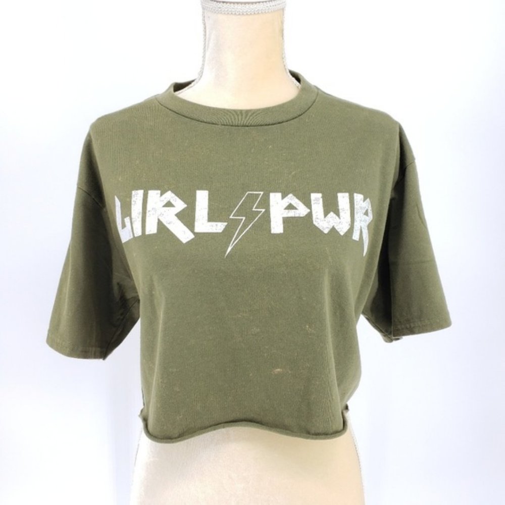Say What? Distressed Girl Power Crop Tee Shirt NWT